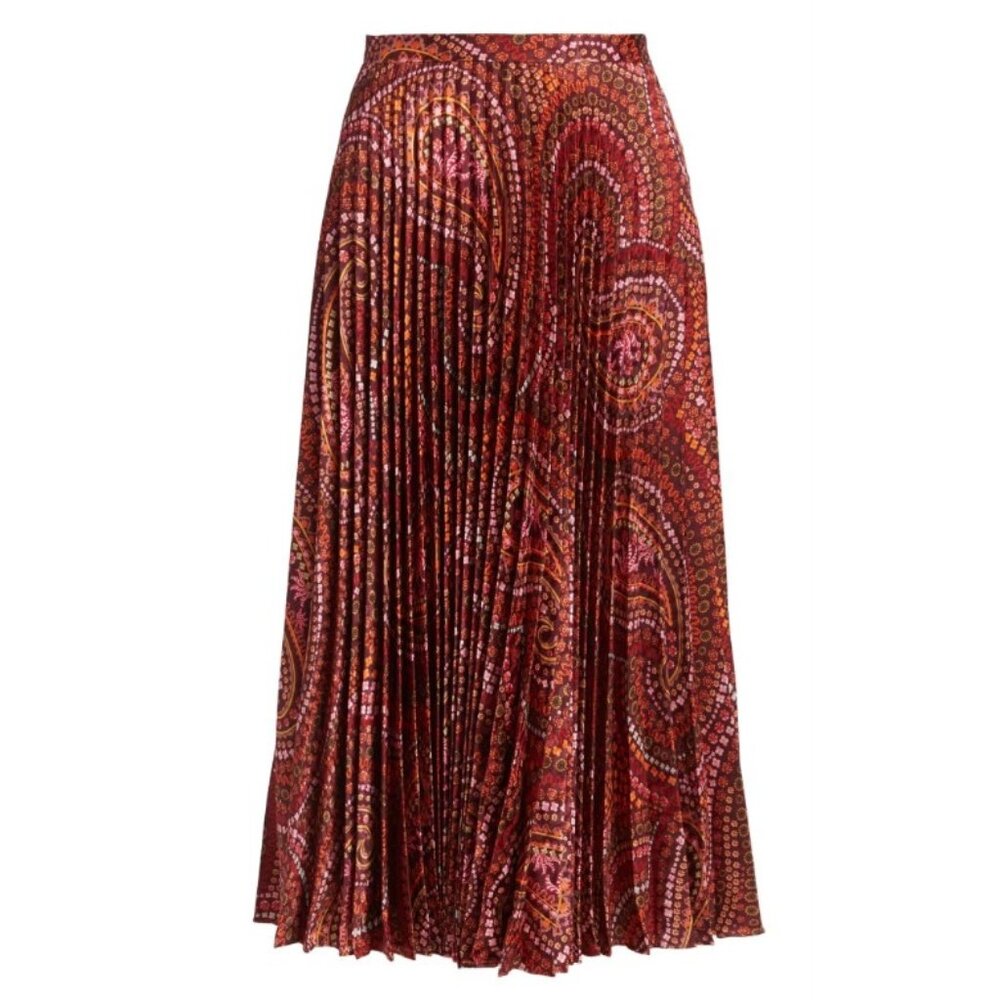 Saloni Kim Red Paisley Dotty Pleated Midi Skirt, Size 10, NWT! $395